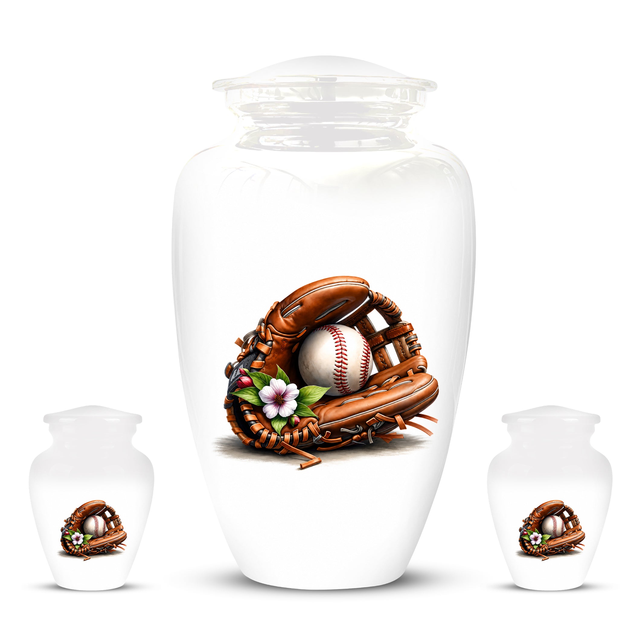 Baseball Gloves  & Ball Cremation Urn - Custom White Funeral  Urns