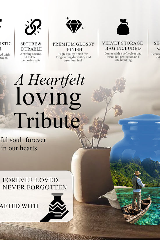Father Fishing Cremation Urn - Majestic Memorial Urns For Human Ashes
