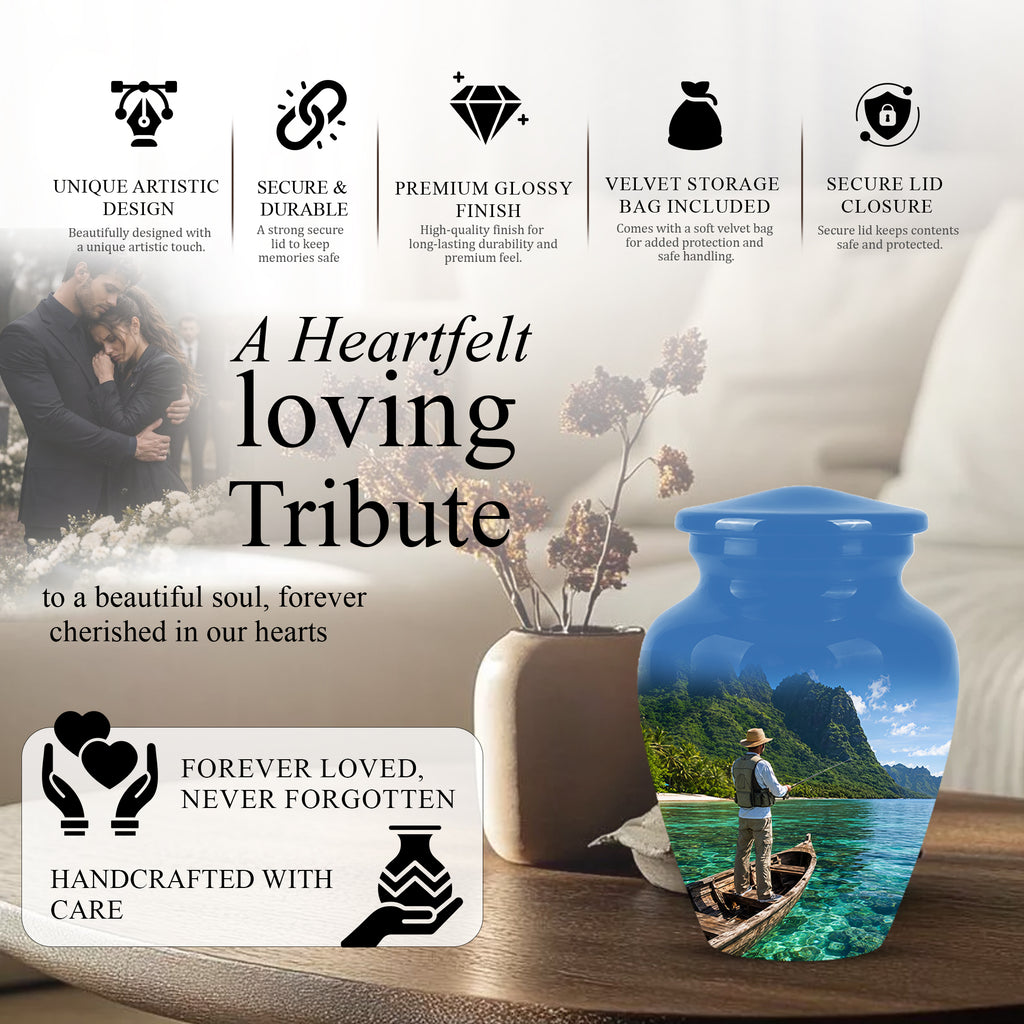 Father Fishing Cremation Urn - Majestic Memorial Urns For Human Ashes