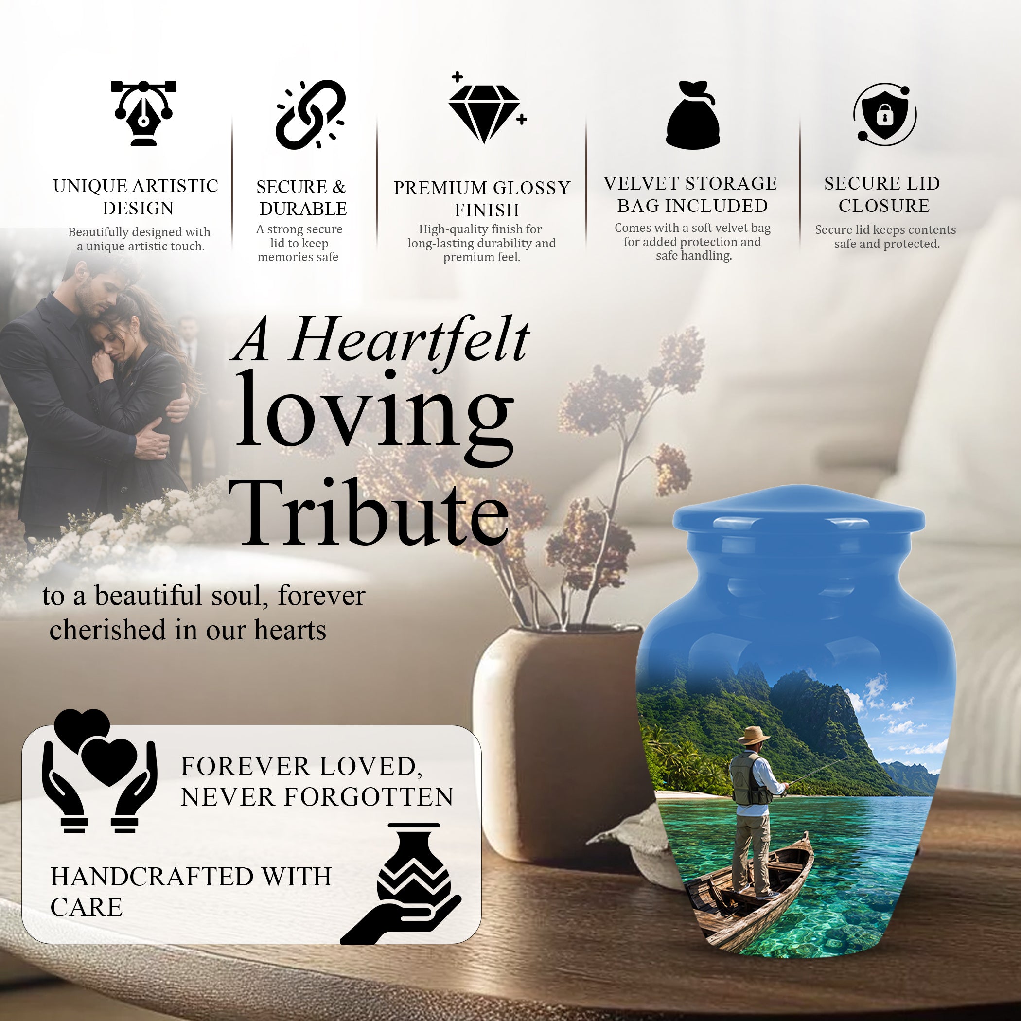 Father Fishing Cremation Urn - Majestic Memorial Urns For Human Ashes