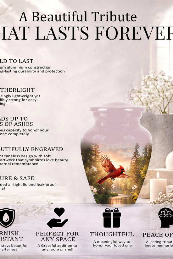 Red Flying Cardinal Bird - Personalized Memorial Urn For Human Ashes