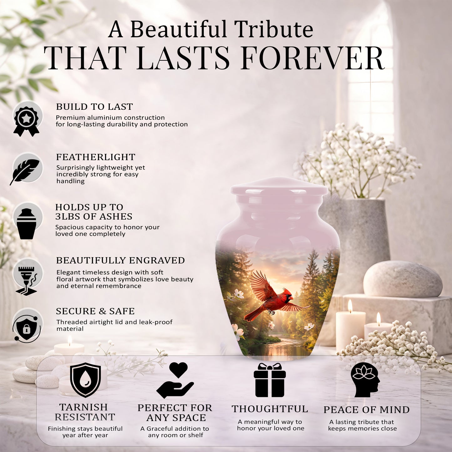 Red Flying Cardinal Bird - Personalized Memorial Urn For Human Ashes