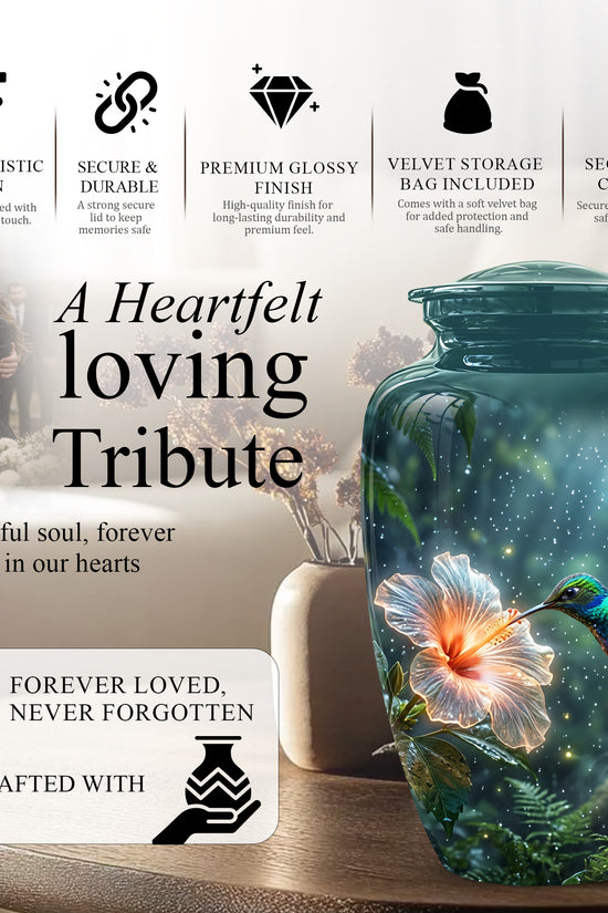 Hummingbird Cremation Urn for Ashes - Elegant Floral Memorial Urn