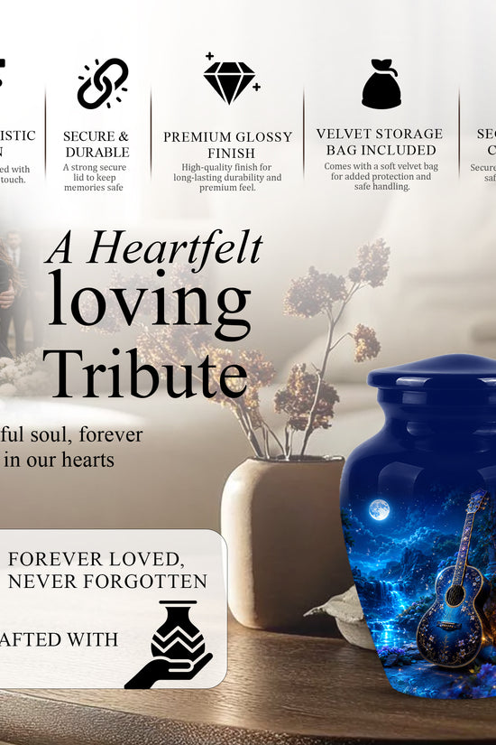 Blue Guitar Moonlight Urn - Beautiful Artistic Urns For Music Lovers
