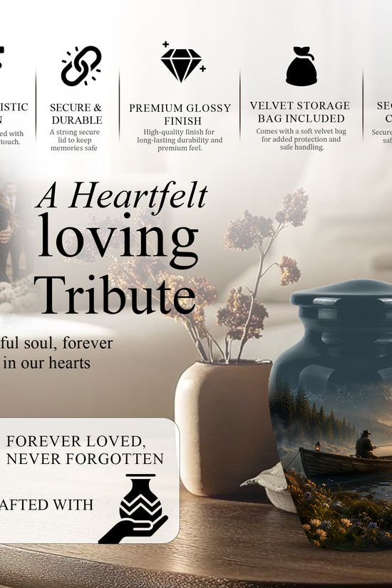 Fisherman Themed Urn - Artistic Fishing Landscape Urns For Human Ashes