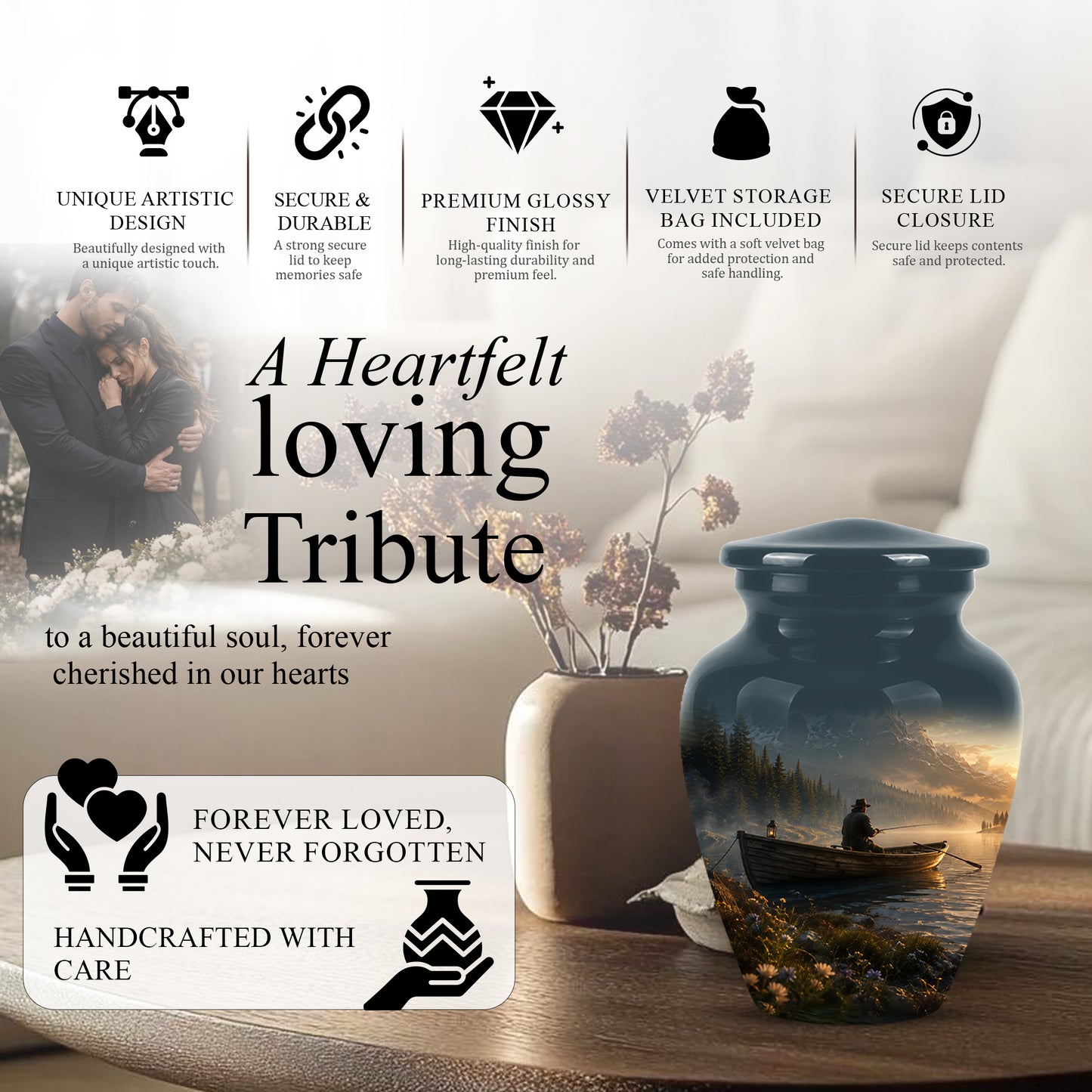 Fisherman Themed Urn - Artistic Fishing Landscape Urns For Human Ashes