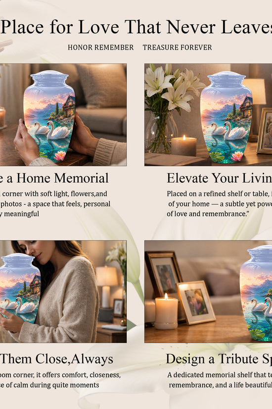 Couple Swan Themed Urn - Artistic Handcrafted Burial Urns For Humans