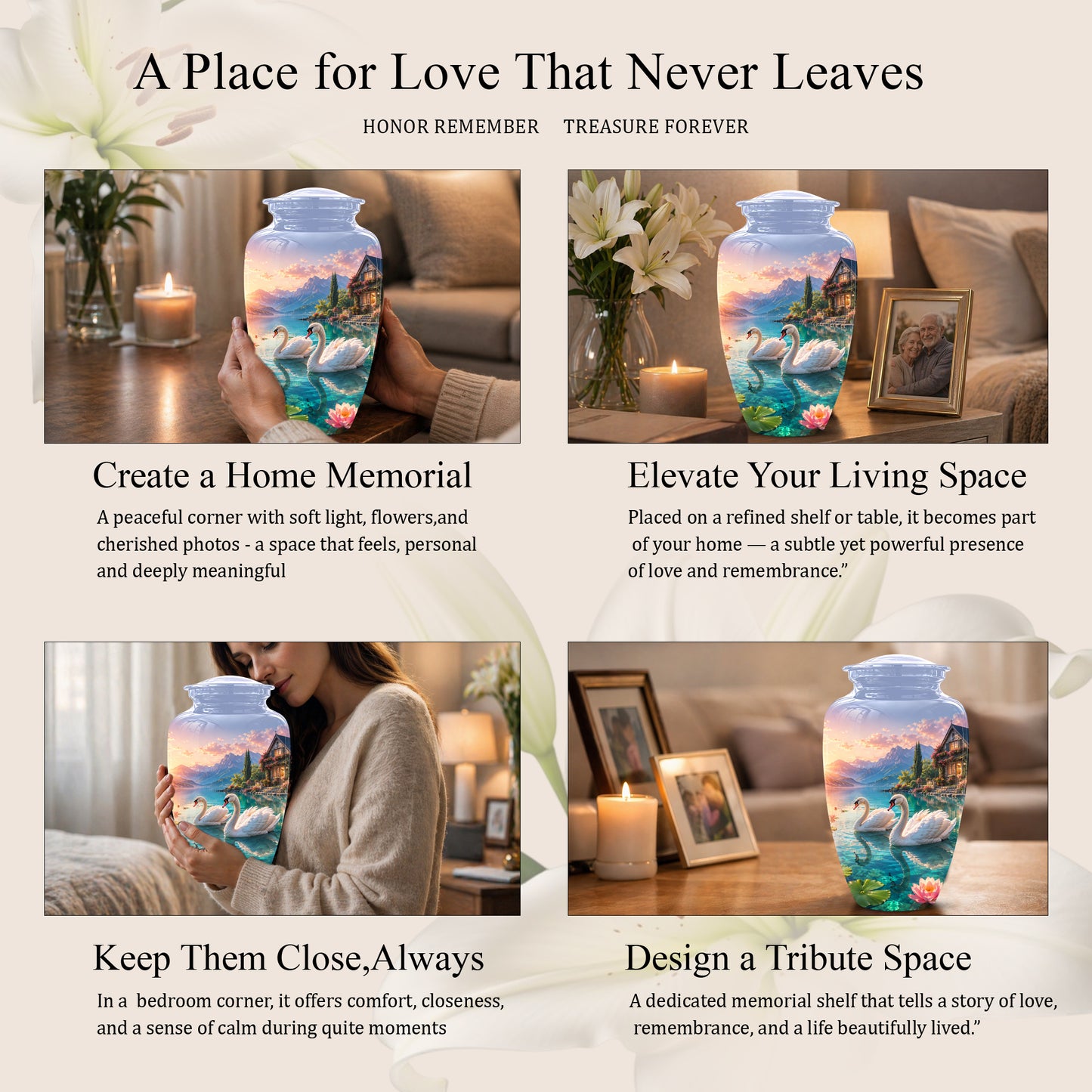 Couple Swan Themed Urn - Artistic Handcrafted Burial Urns For Humans