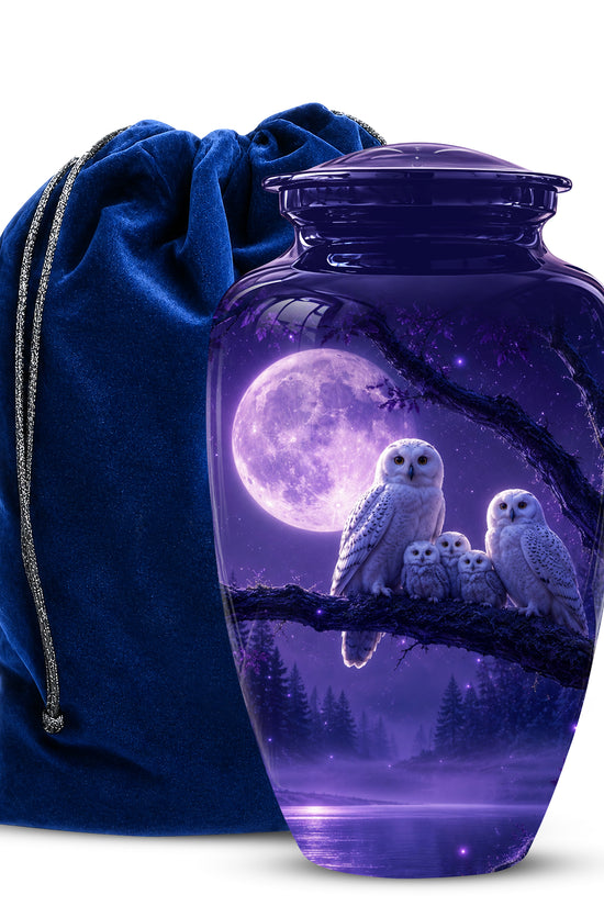 Purple Owl Cremation Urn - Handcrafted Memorial Urn For Adults Ashes