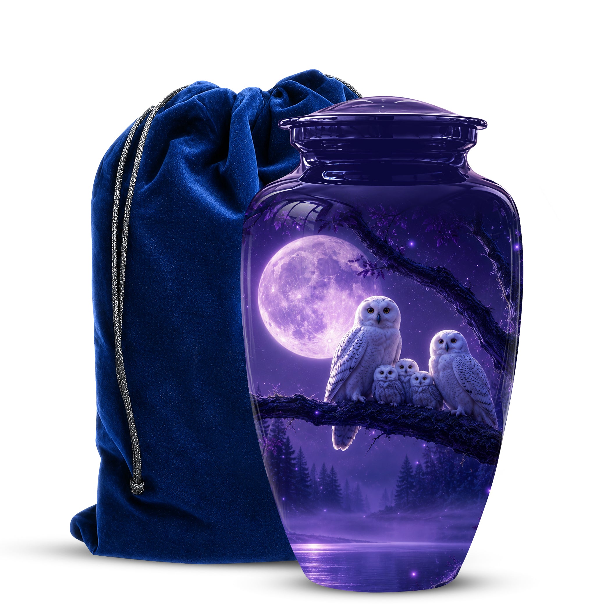 Purple Owl Cremation Urn - Handcrafted Memorial Urn For Adults Ashes