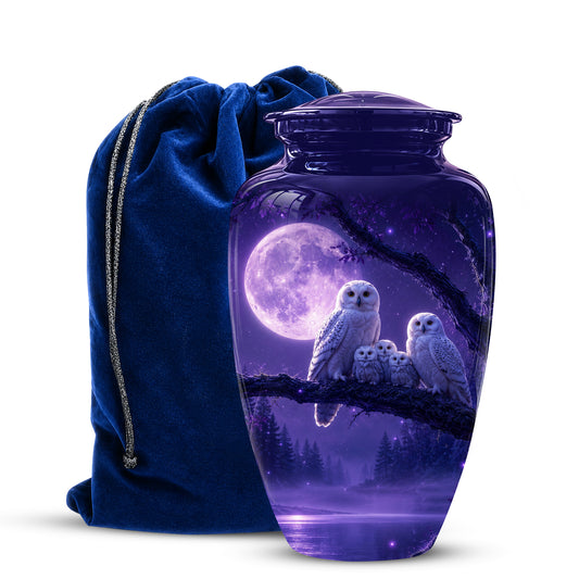 Purple Owl Cremation Urn - Handcrafted Memorial Urn For Adults Ashes