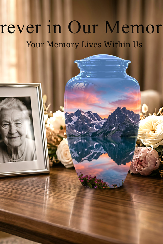 Mountain Lake Burial Urns - Sunset Scenic Cremation Urns For Nature Lovers