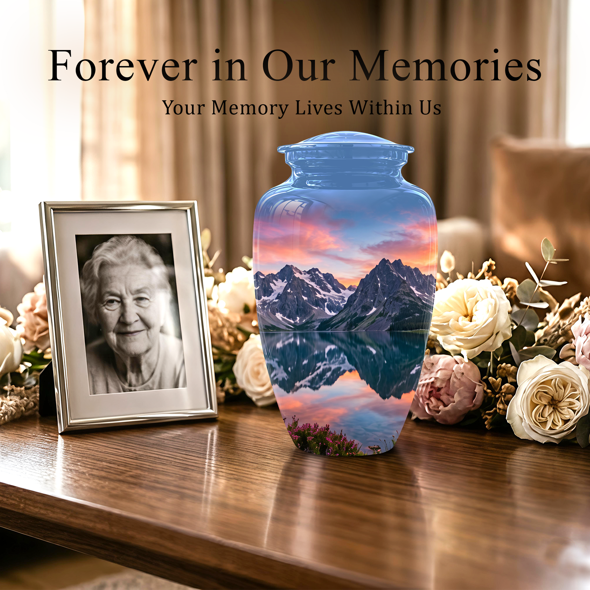 Mountain Lake Burial Urns - Sunset Scenic Cremation Urns For Nature Lovers