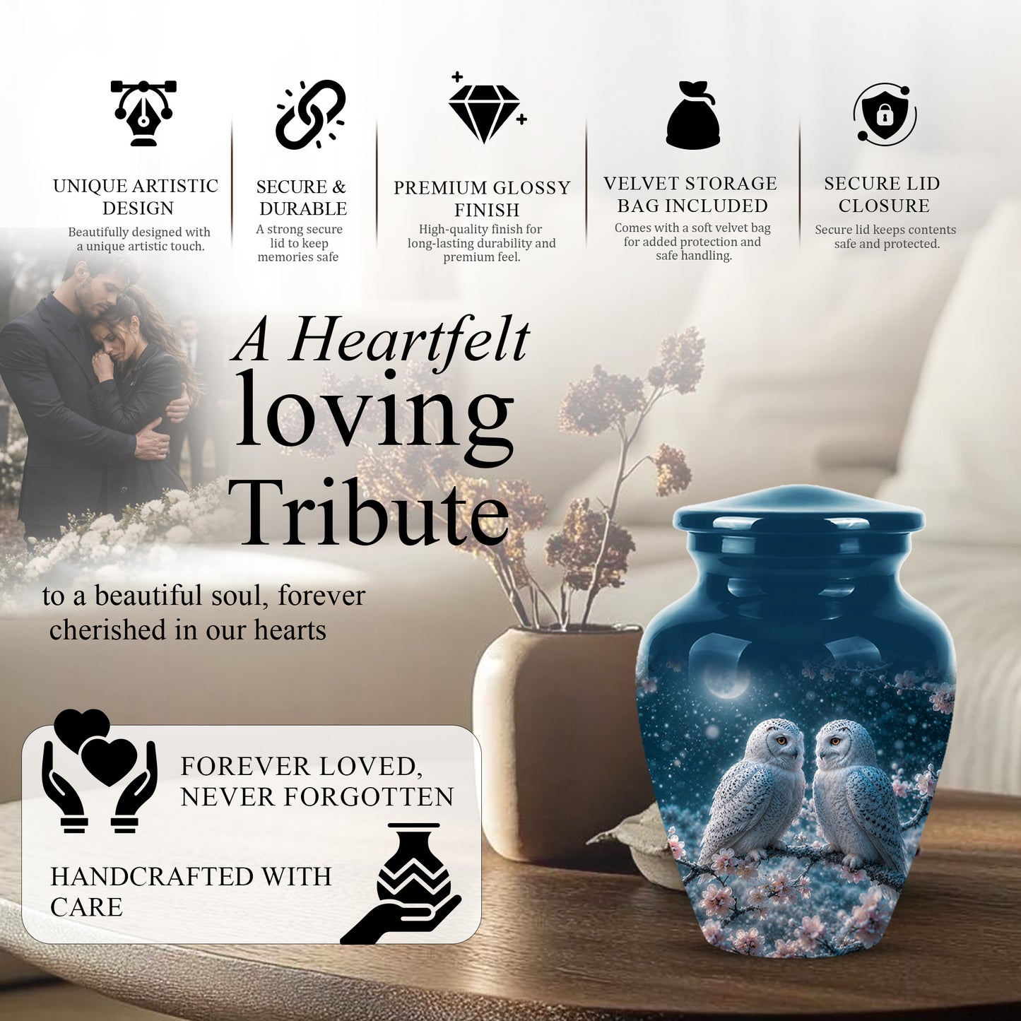 Snowy Owl Couple Memorial Urn - Majestic Couple Urns For Loved Ones