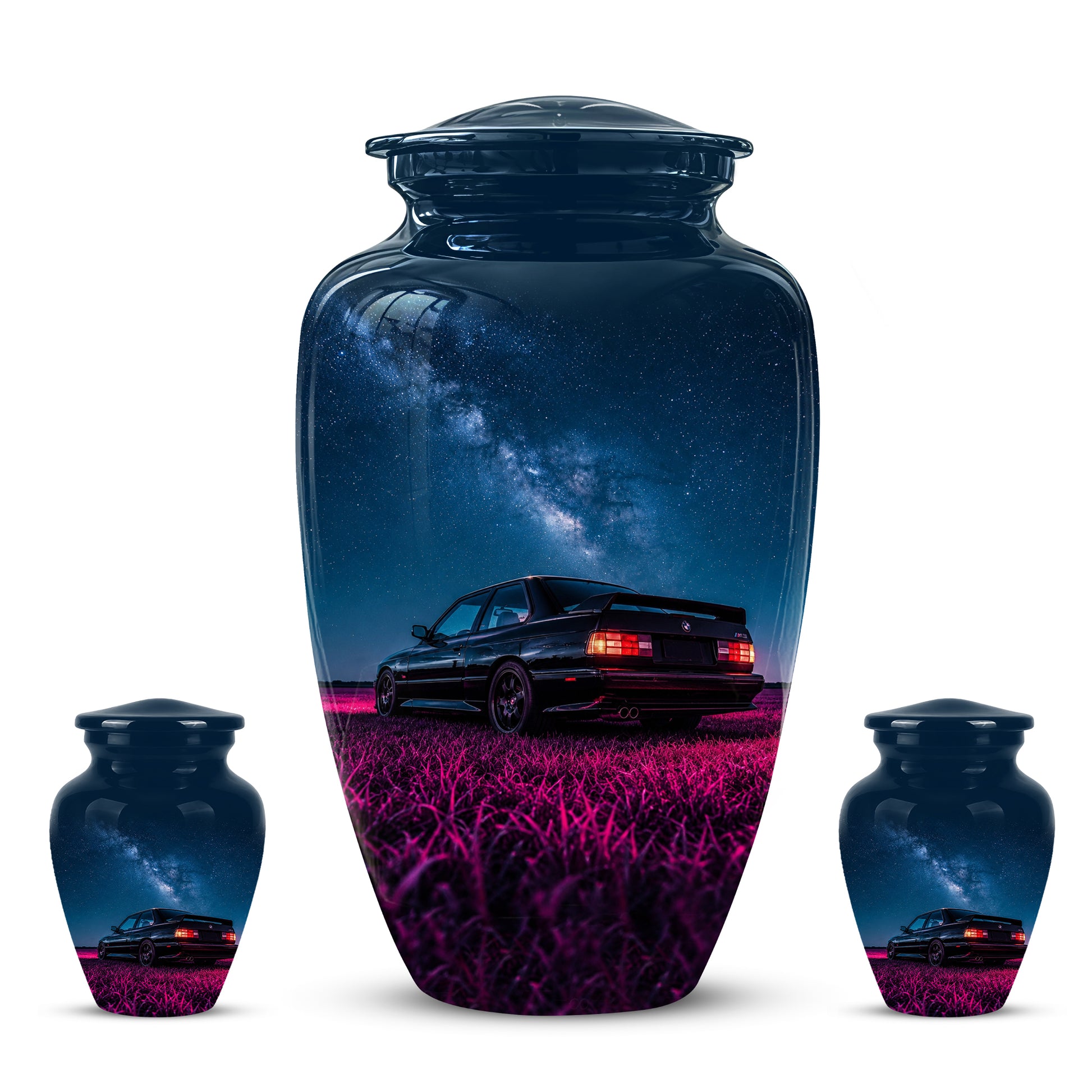 Neon Sports Car Memorial Urn - Custom Galaxy Night Urns For Car Lovers