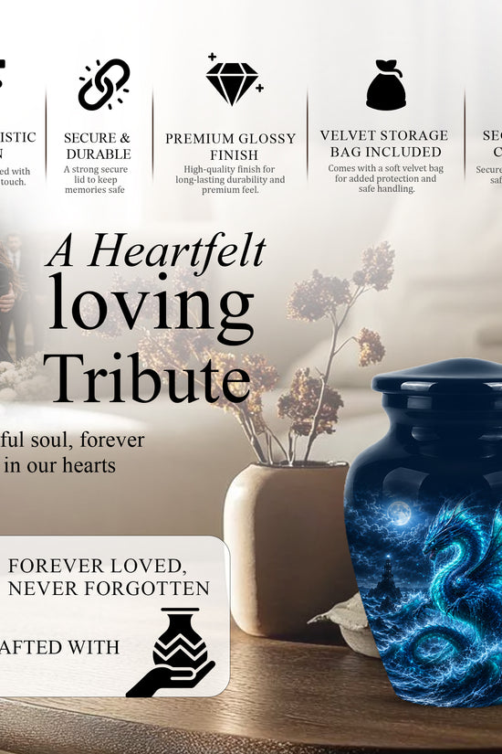 Mystical Blue Dragon Cremation Urn - Custom Handmade Burial Urns