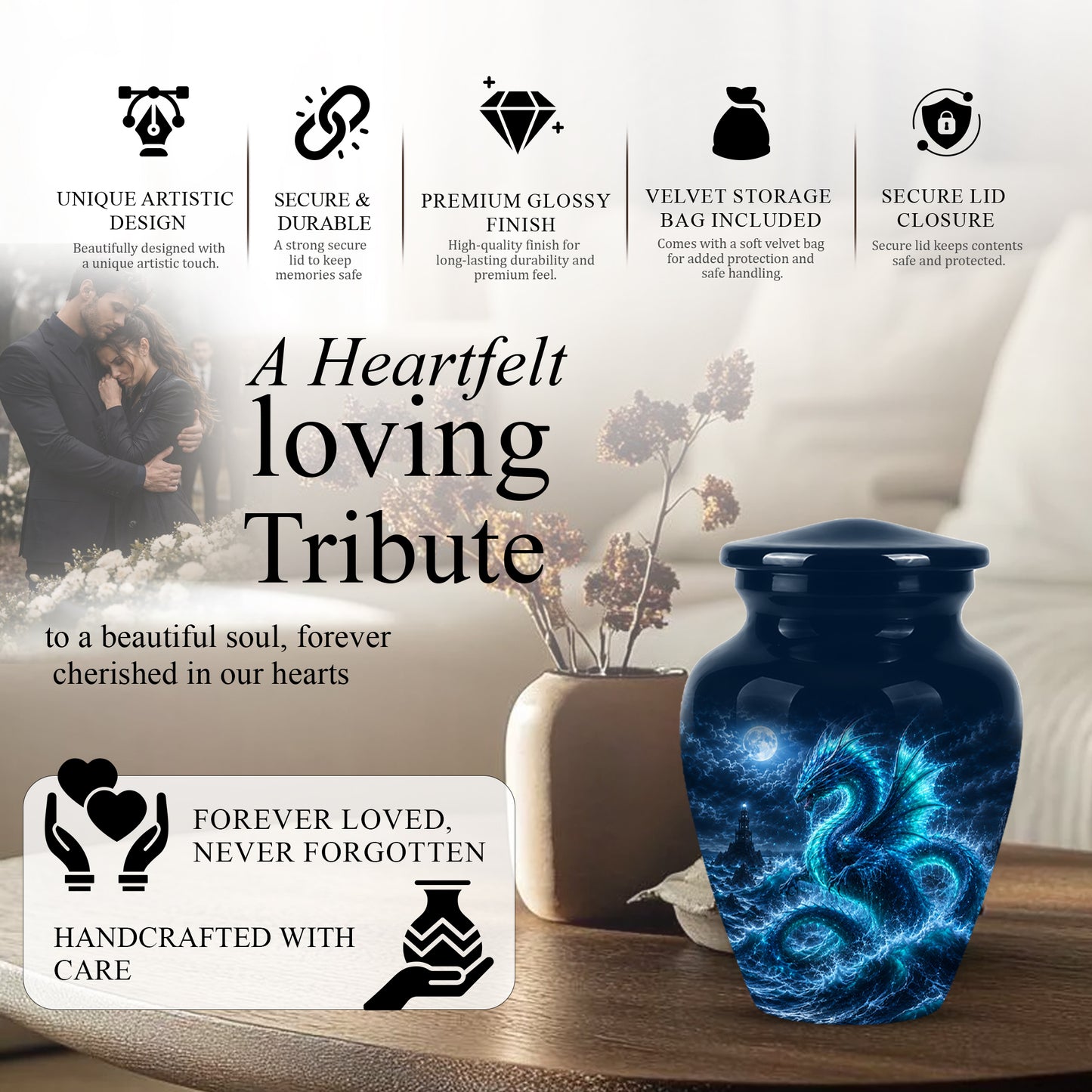 Mystical Blue Dragon Cremation Urn - Custom Handmade Burial Urns
