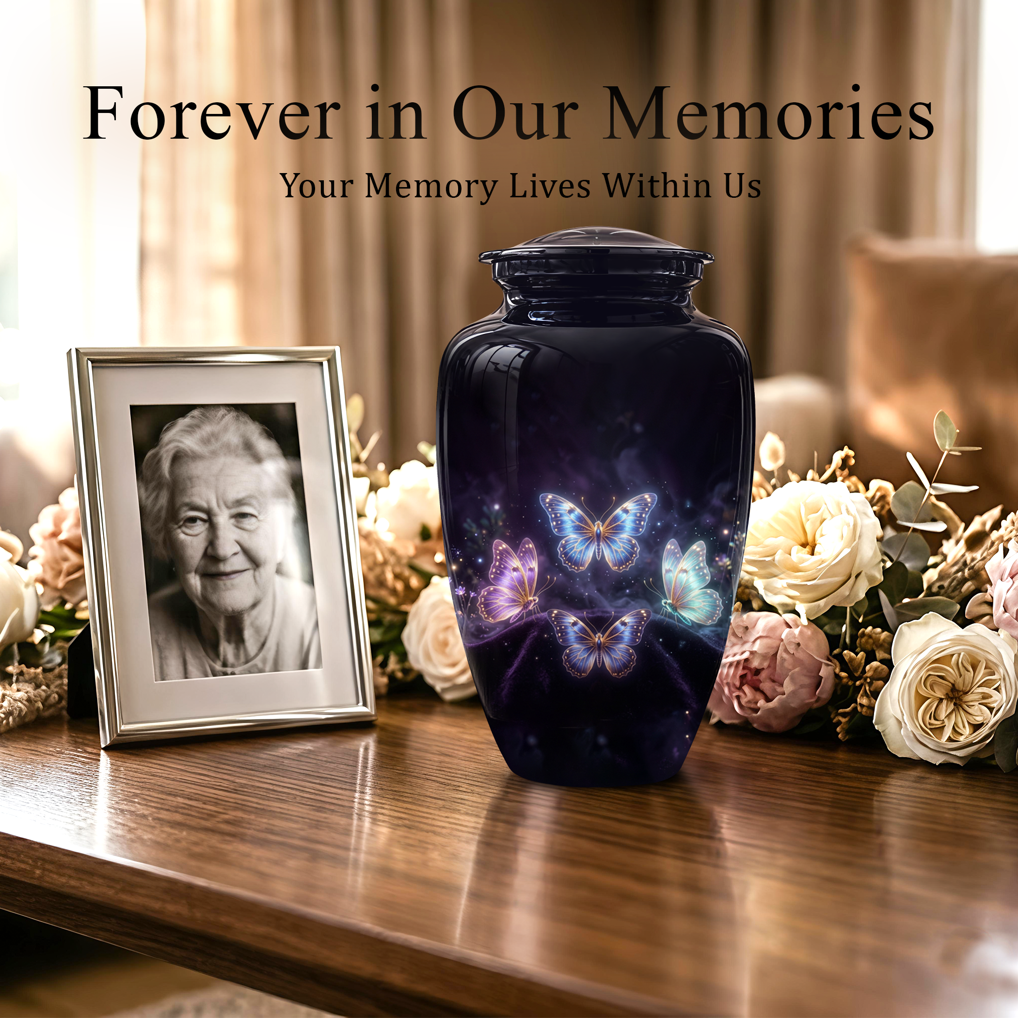 Flying Butterfly Urns For Mom Ashes - Handcrafted Black Cremation Urns