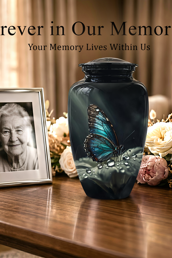 Blue Morpho Butterfly Cremation Urn - Beautiful Burial Urns For Mom Ashes