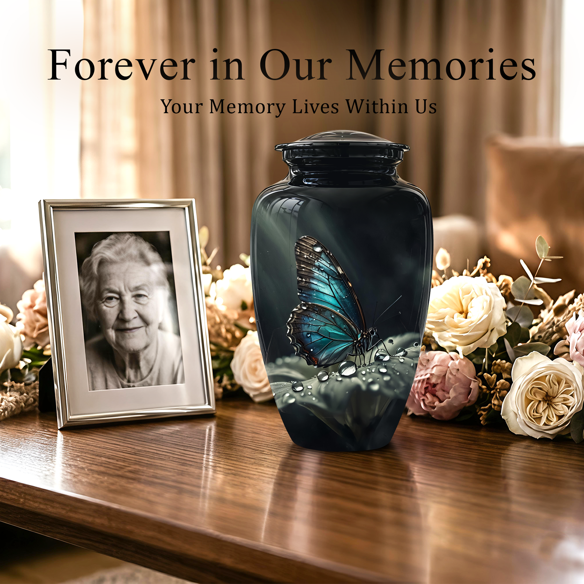 Blue Morpho Butterfly Cremation Urn - Beautiful Burial Urns For Mom Ashes