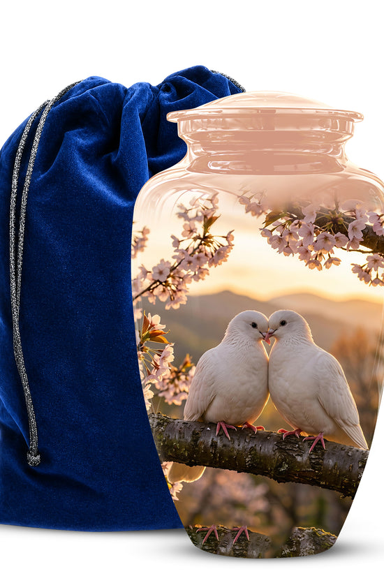White Couple Dove - Peaceful Memorial Urns To Tribute Lover's Ashes