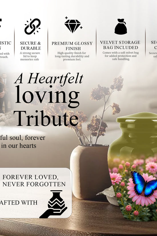 Personalized Blue Butterfly Urn - Pink Flower Memorial Urns For Ashes
