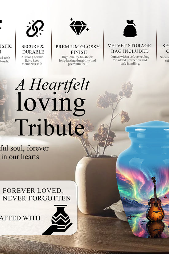 Guitar Aurora Borealis Urn - Classic Memorial Urns For Music Lovers