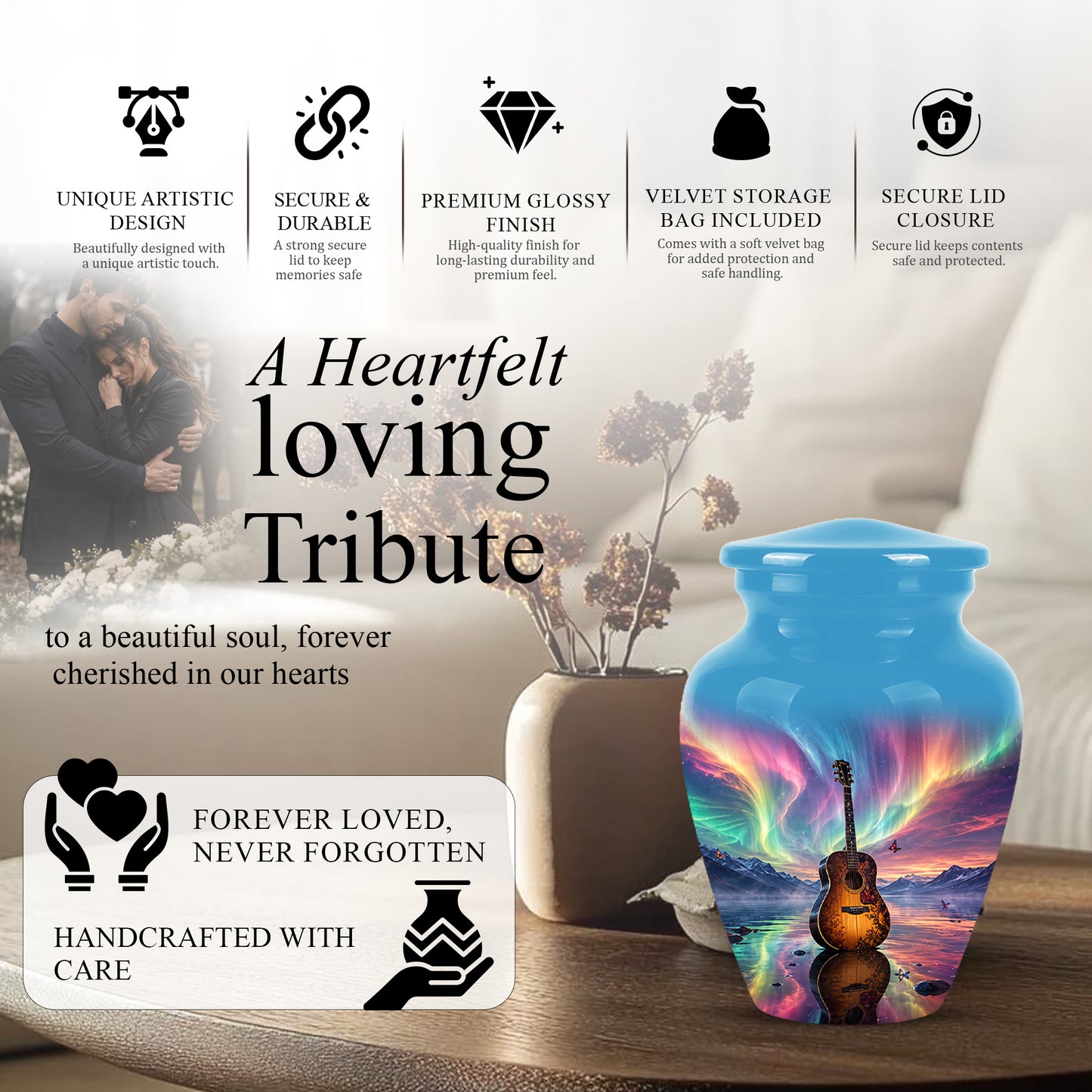 Guitar Aurora Borealis Urn - Classic Memorial Urns For Music Lovers