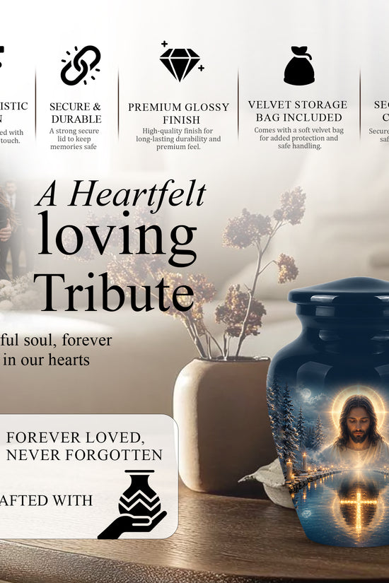 Divine Jesus Cremation Urn for Ashes – Christian Cross Memorial Urn
