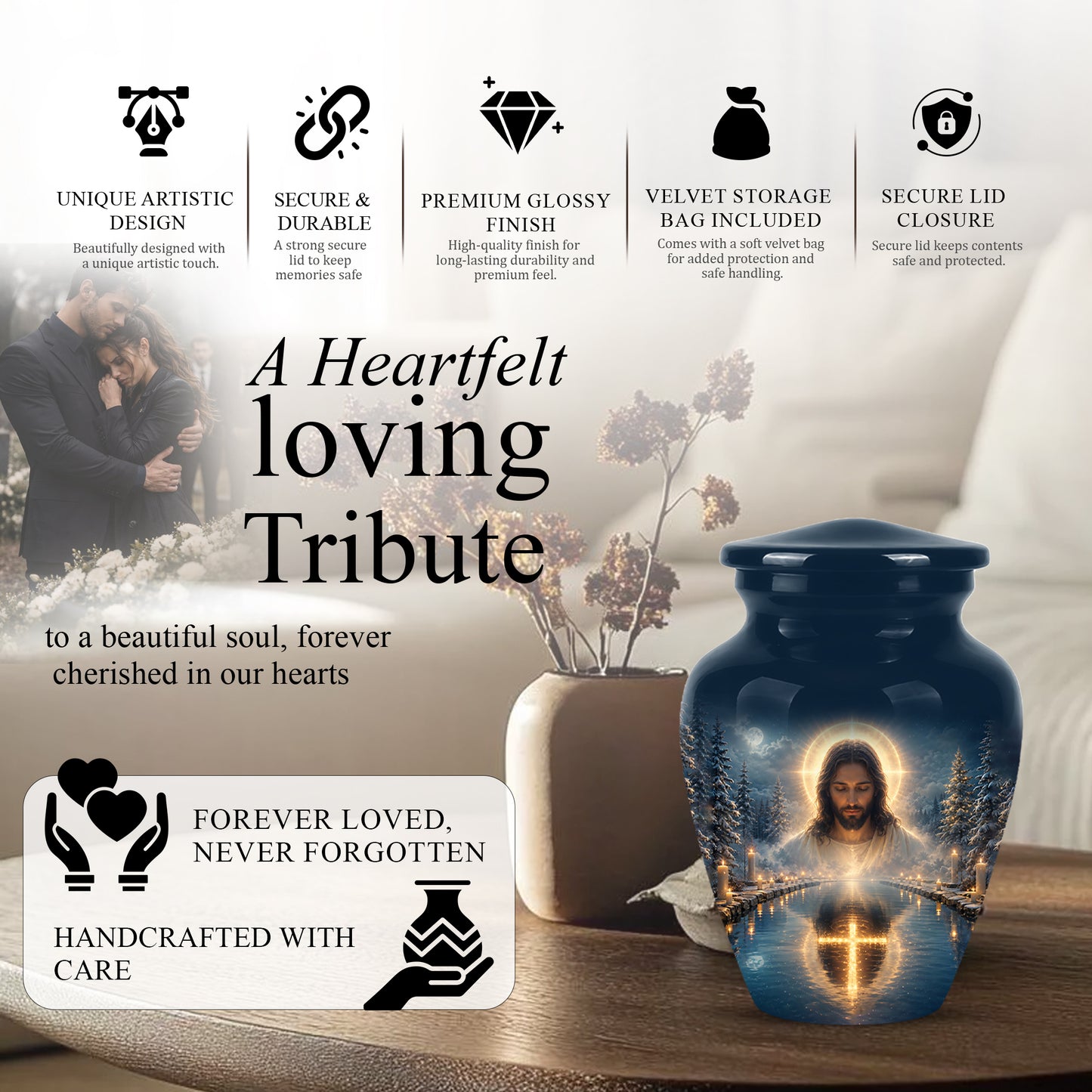 Divine Jesus Cremation Urn for Ashes – Christian Cross Memorial Urn