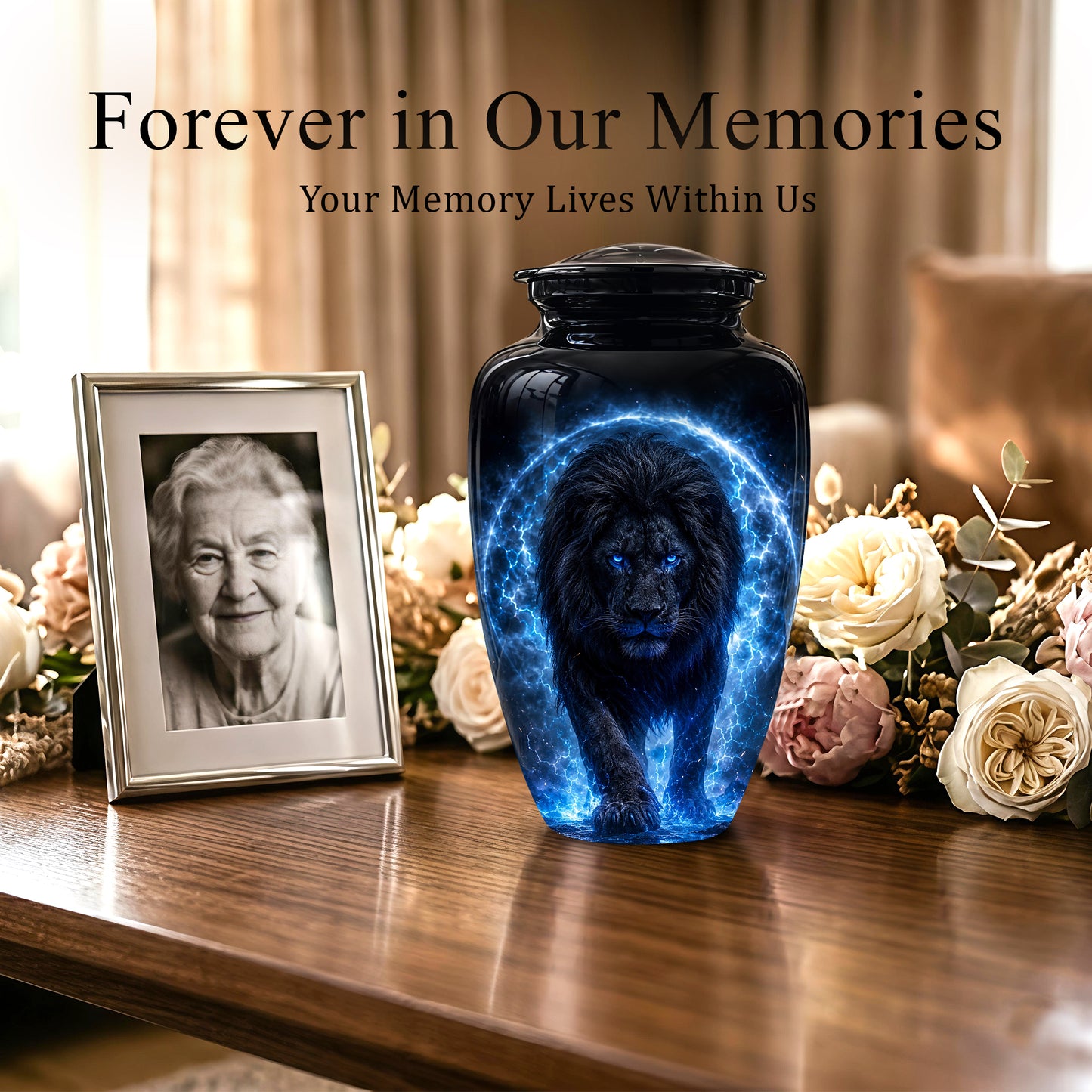 Black Lion Cremation Urns - Personalized Memorial Urns For Human Ashes