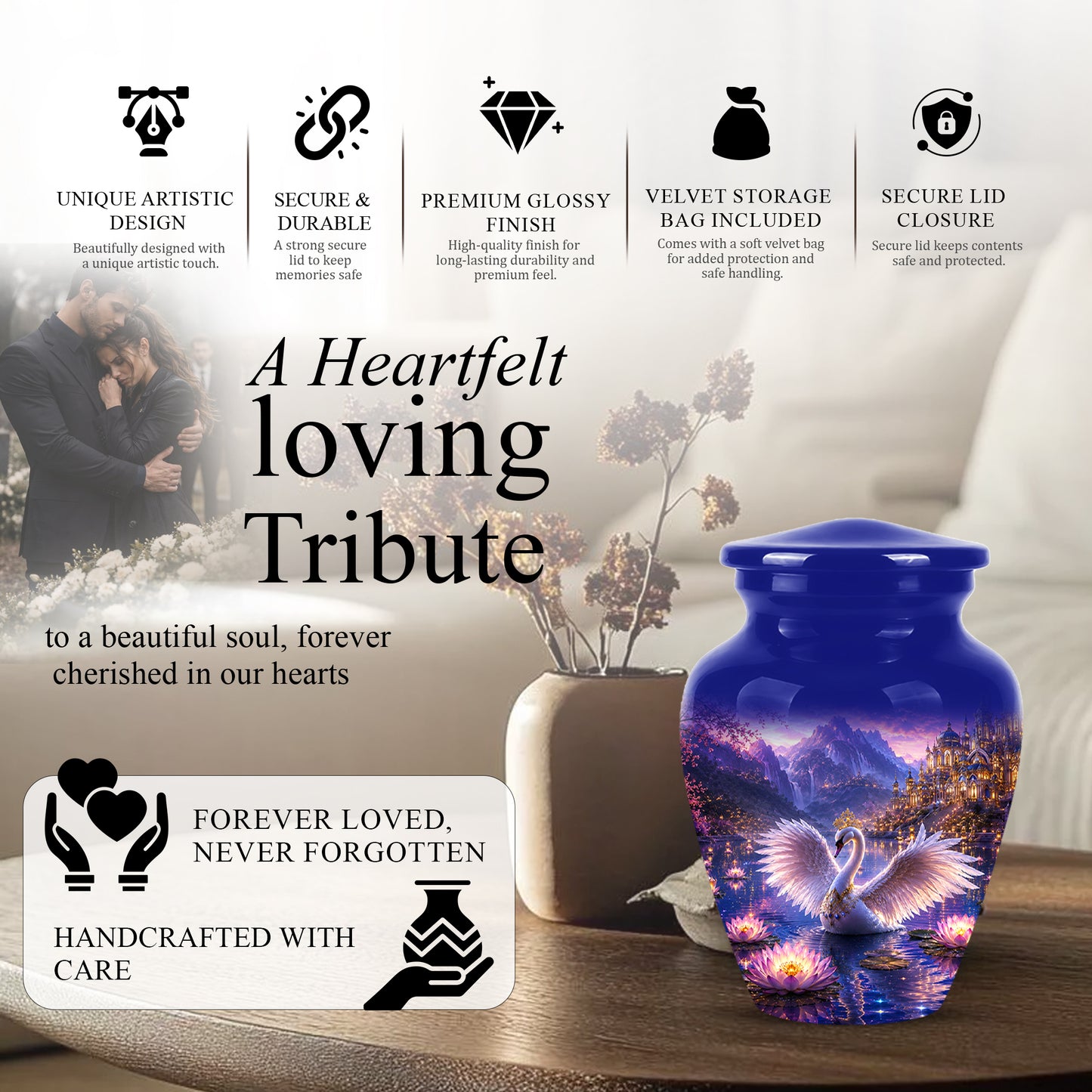 Swan Lake Fantasy Urn - Majestic Burial Urns For Loved Ones Ashes
