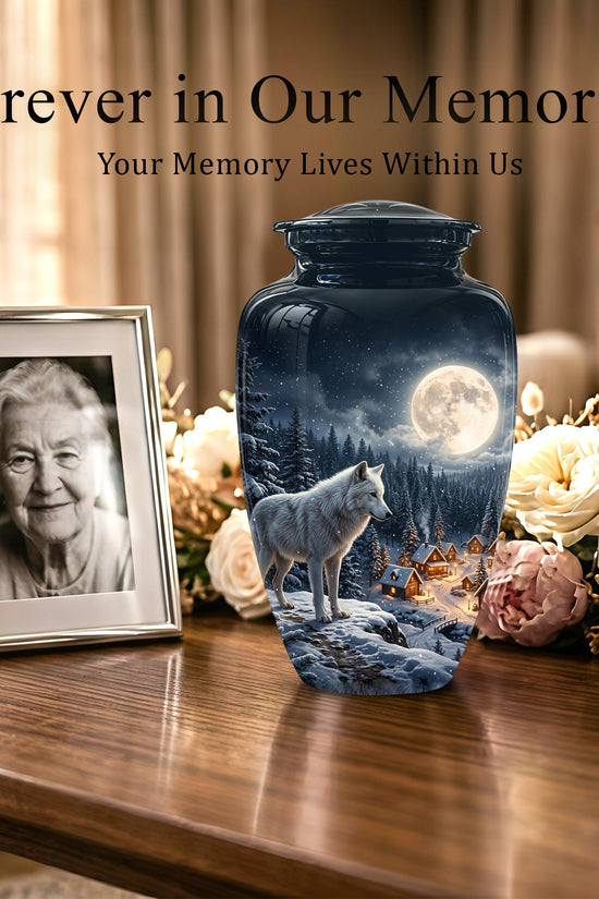 Moonlit Wolf Urn for Ashes - Custom Memorial Urn For Human Ashes