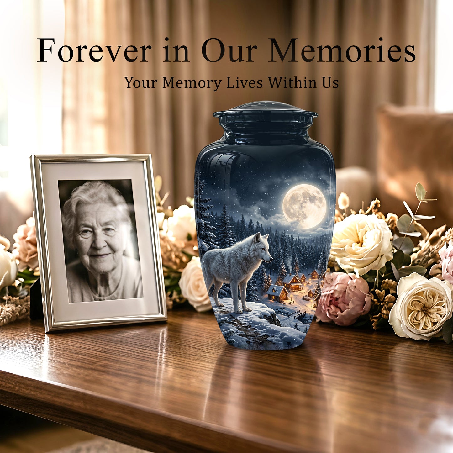 Moonlit Wolf Urn for Ashes - Custom Memorial Urn For Human Ashes