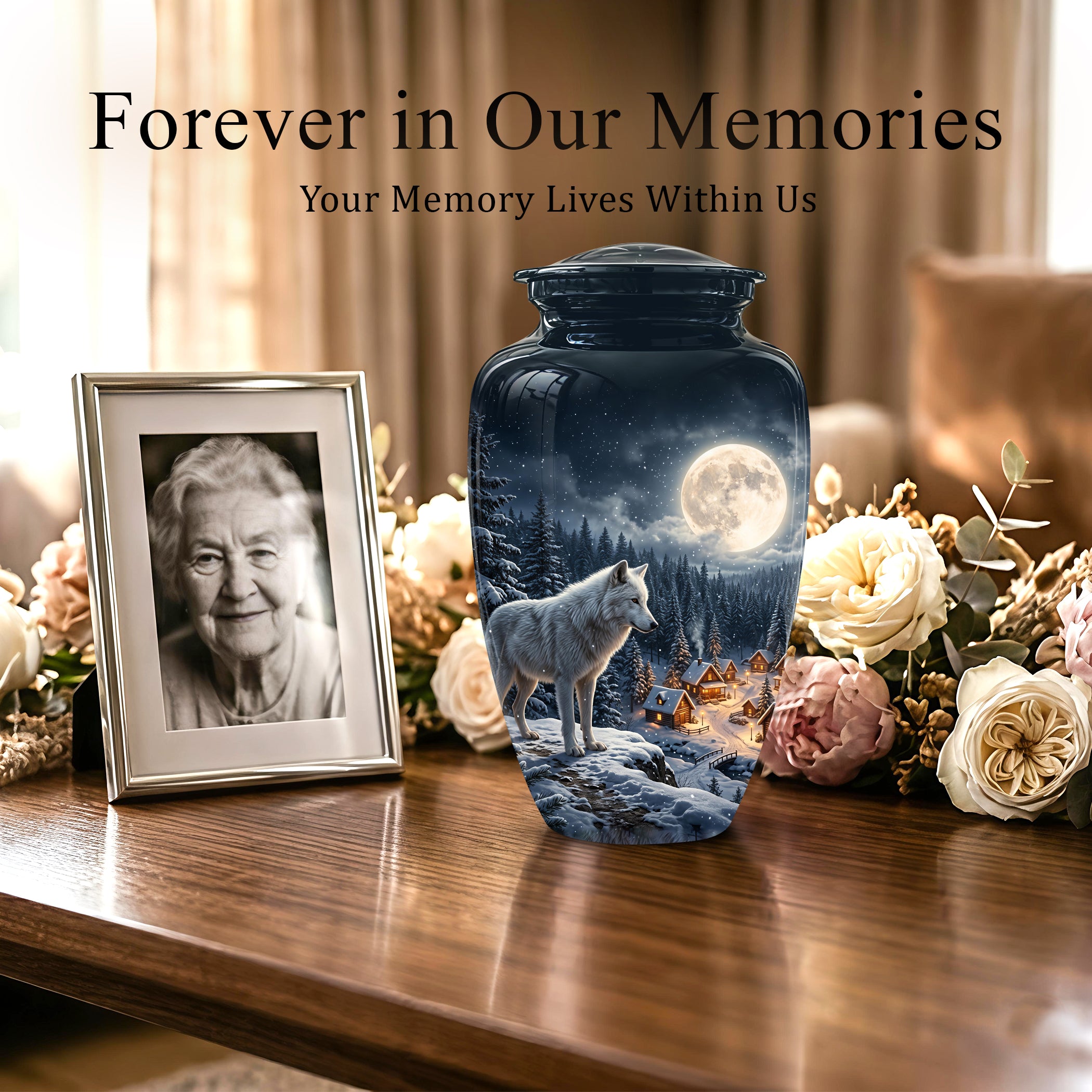 Moonlit Wolf Urn for Ashes - Custom Memorial Urn For Human Ashes