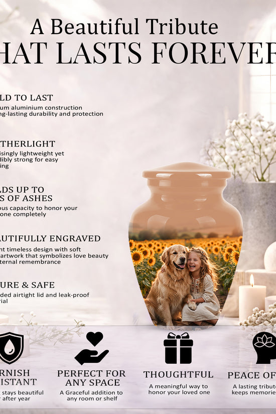 Golden Retriever With Girl - Beautifully Handcrafted Urns For Pet Ashes