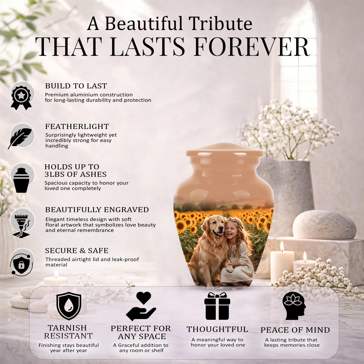 Golden Retriever With Girl - Beautifully Handcrafted Urns For Pet Ashes