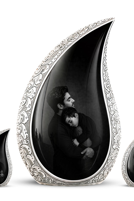 Black Father & Son Memorial Urn - Custom Cremation To Tribute Dad Ashes
