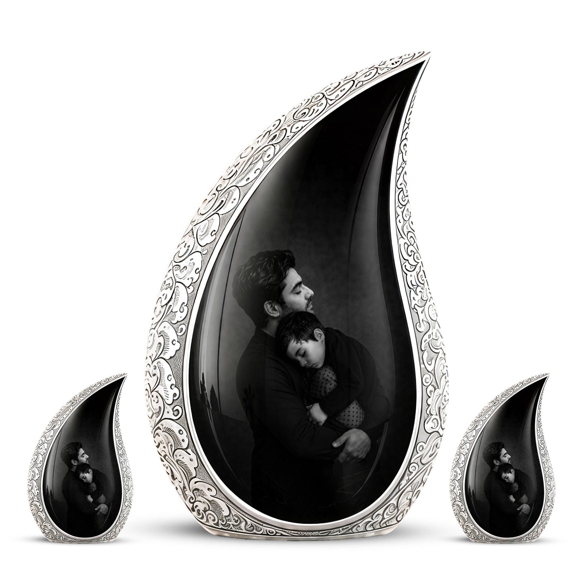 Black Father & Son Memorial Urn - Custom Cremation To Tribute Dad Ashes