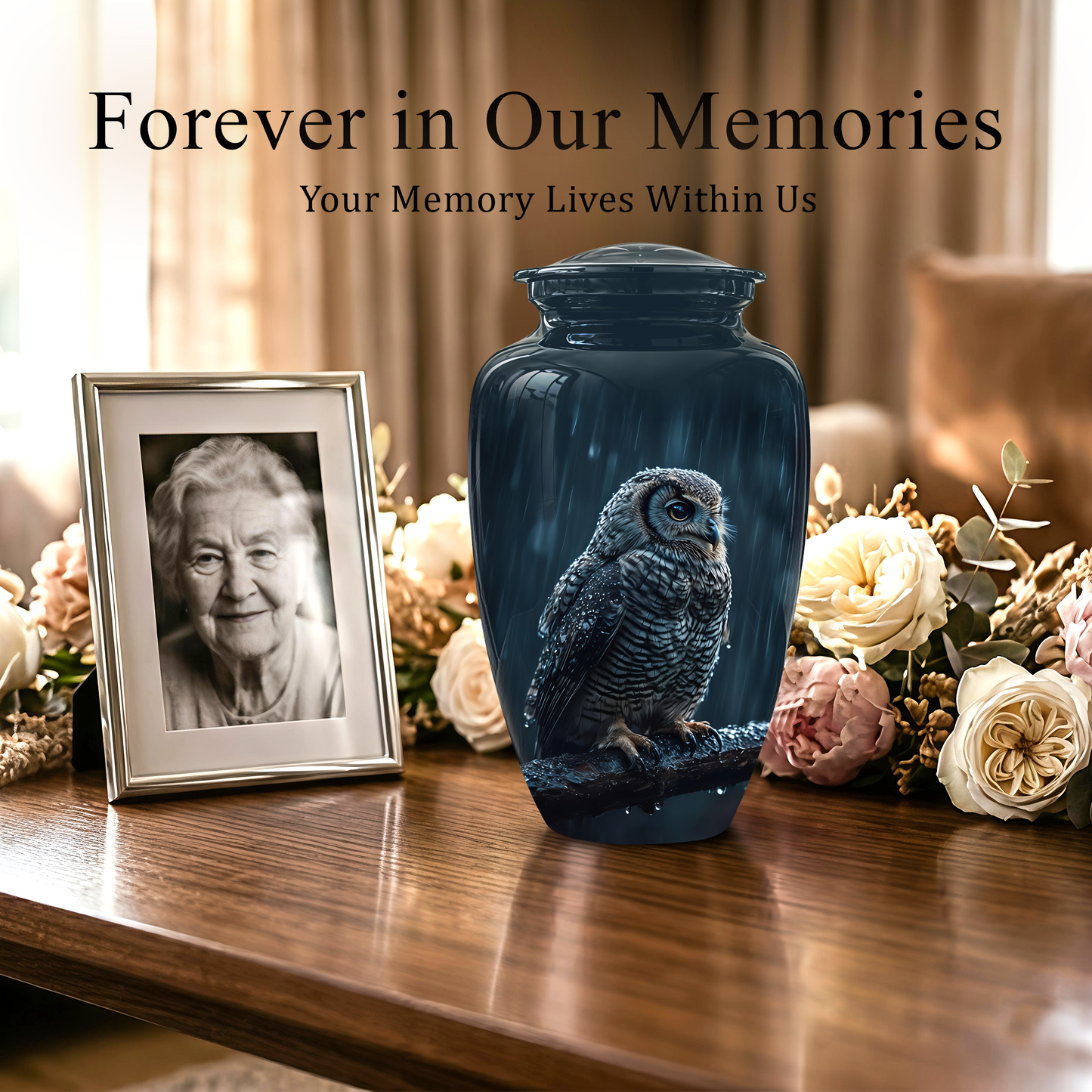 Snowy Owl Cremation Urn - Night Owl Burial Urns For Human Ashes
