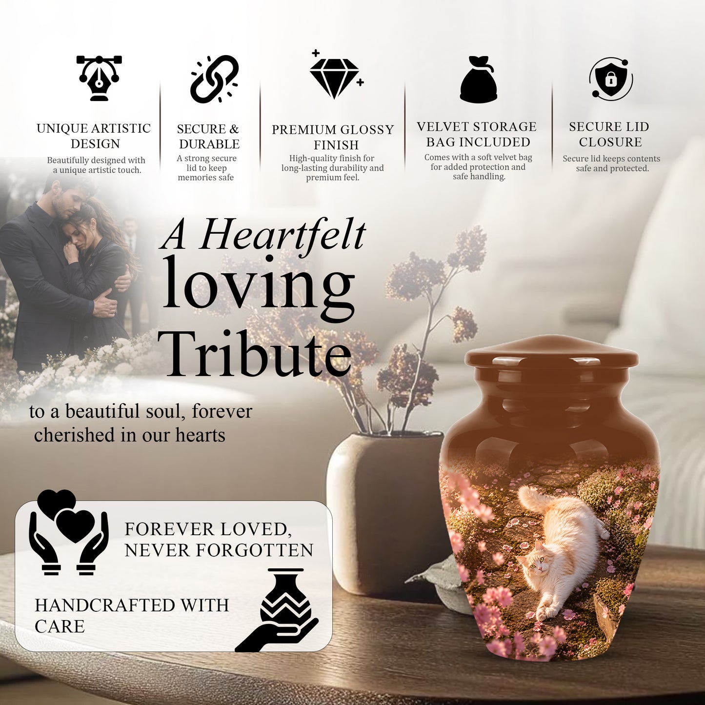 Fluffy Cat Cremation Urn - Custom Burial Memorial Urns On Sale