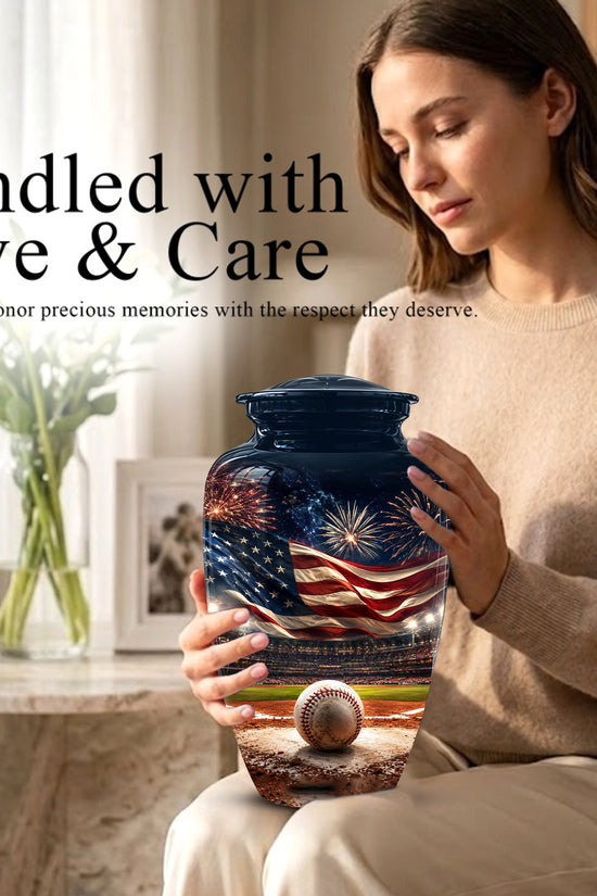 Patriotic Baseball Cremation Urn - Personalized Memorial Urns For Athletes