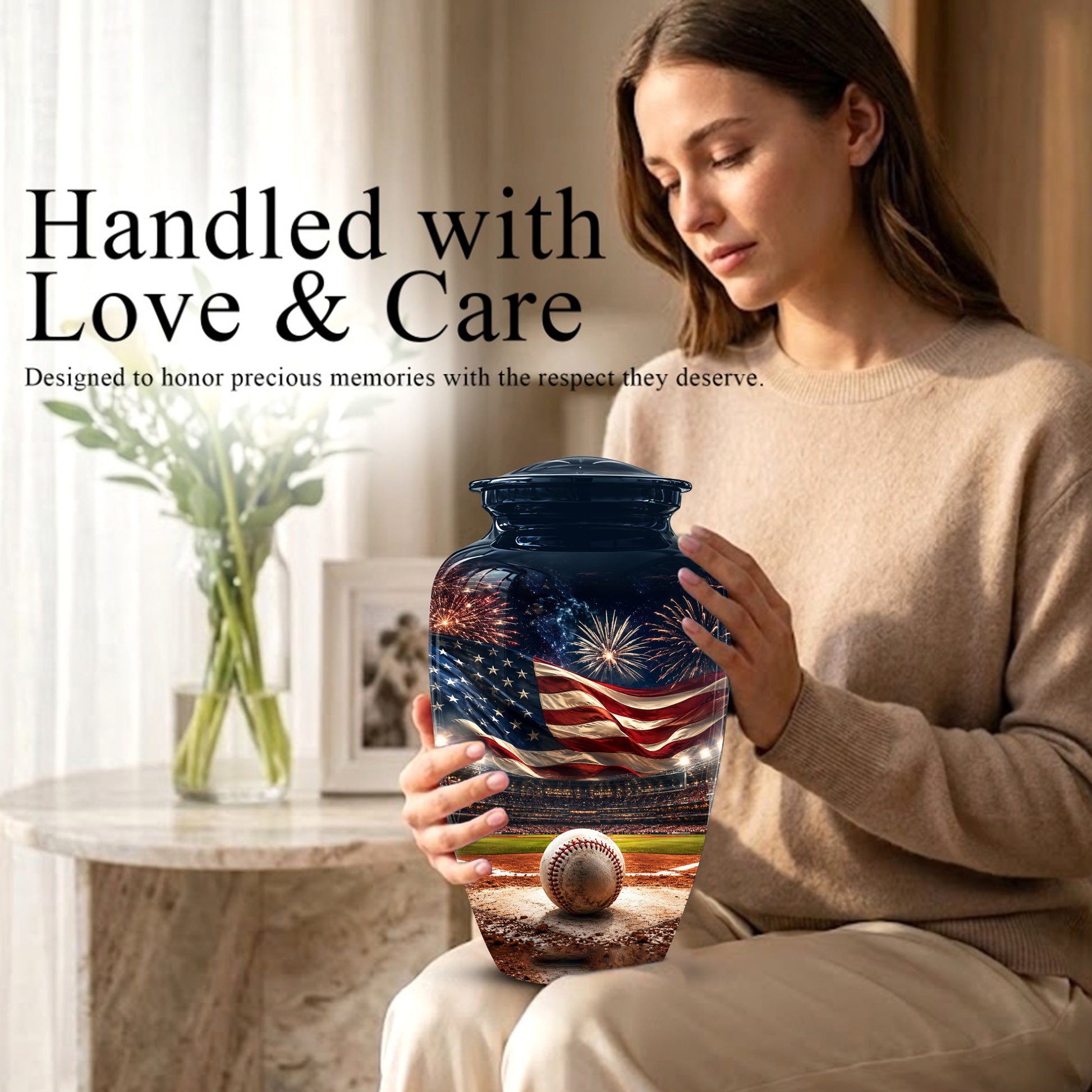 Patriotic Baseball Cremation Urn - Personalized Memorial Urns For Athletes