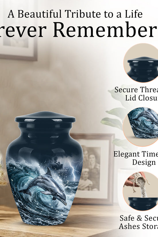 Black Dolphin In Storm Rain - Personalized Funeral Urns For Warriors