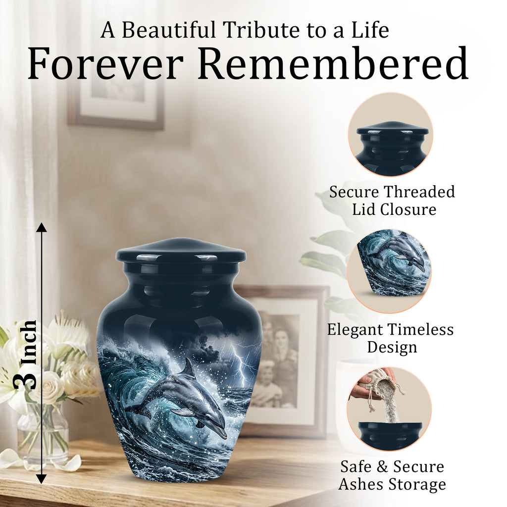 Black Dolphin In Storm Rain - Personalized Funeral Urns For Warriors