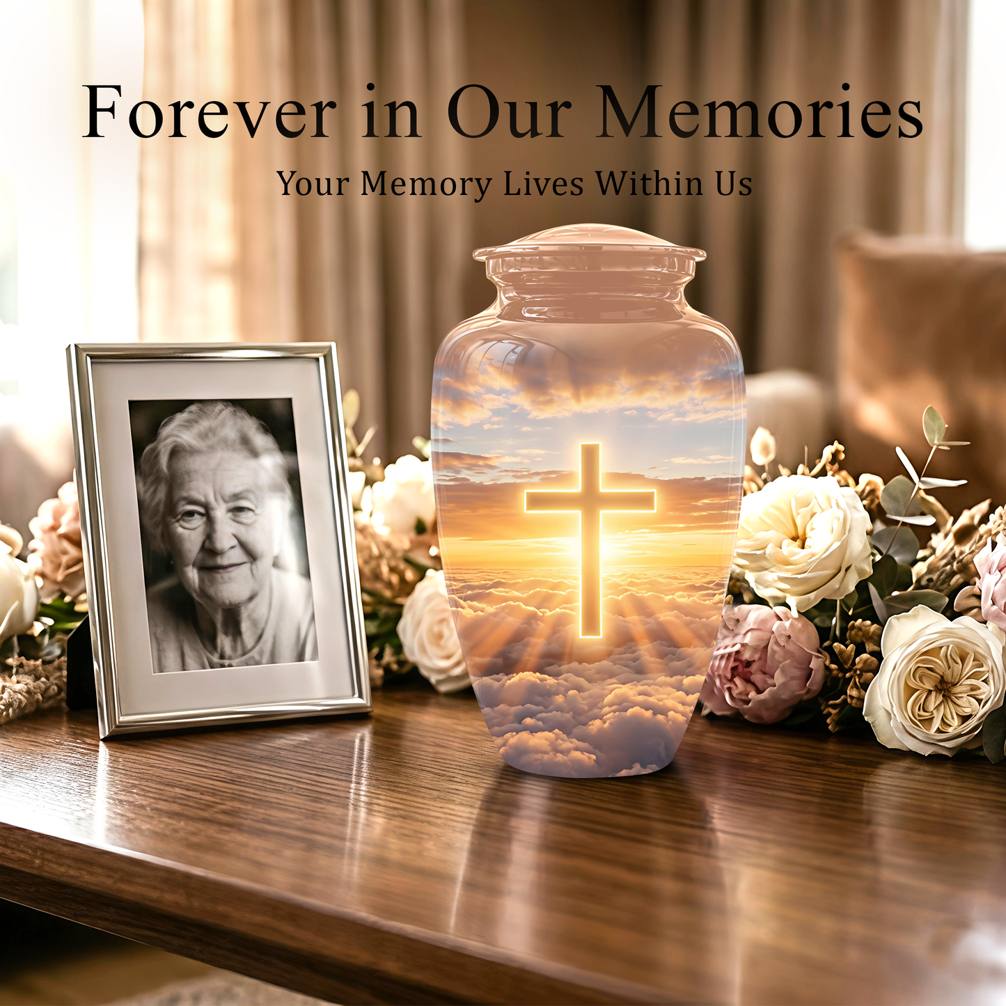 Christian Cross in Sky Cremation Urn - Beautiful Artistic Burial Urns For Ashes