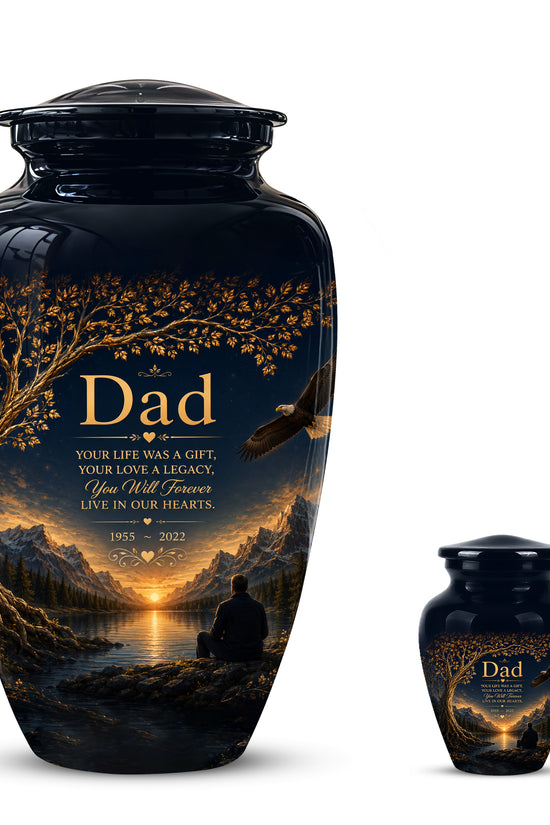 Mountain Memorial Urn for Dad – Black Funeral Urn for Human Ashes