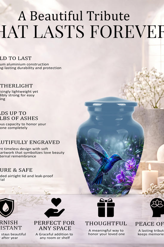 Flying Blue Hummingbird Urn - Majestic Memorial Urns For Human Ashes