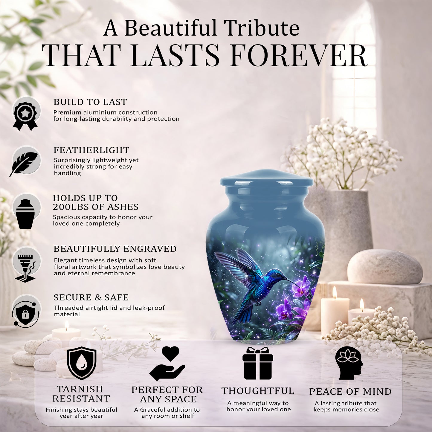 Flying Blue Hummingbird Urn - Majestic Memorial Urns For Human Ashes
