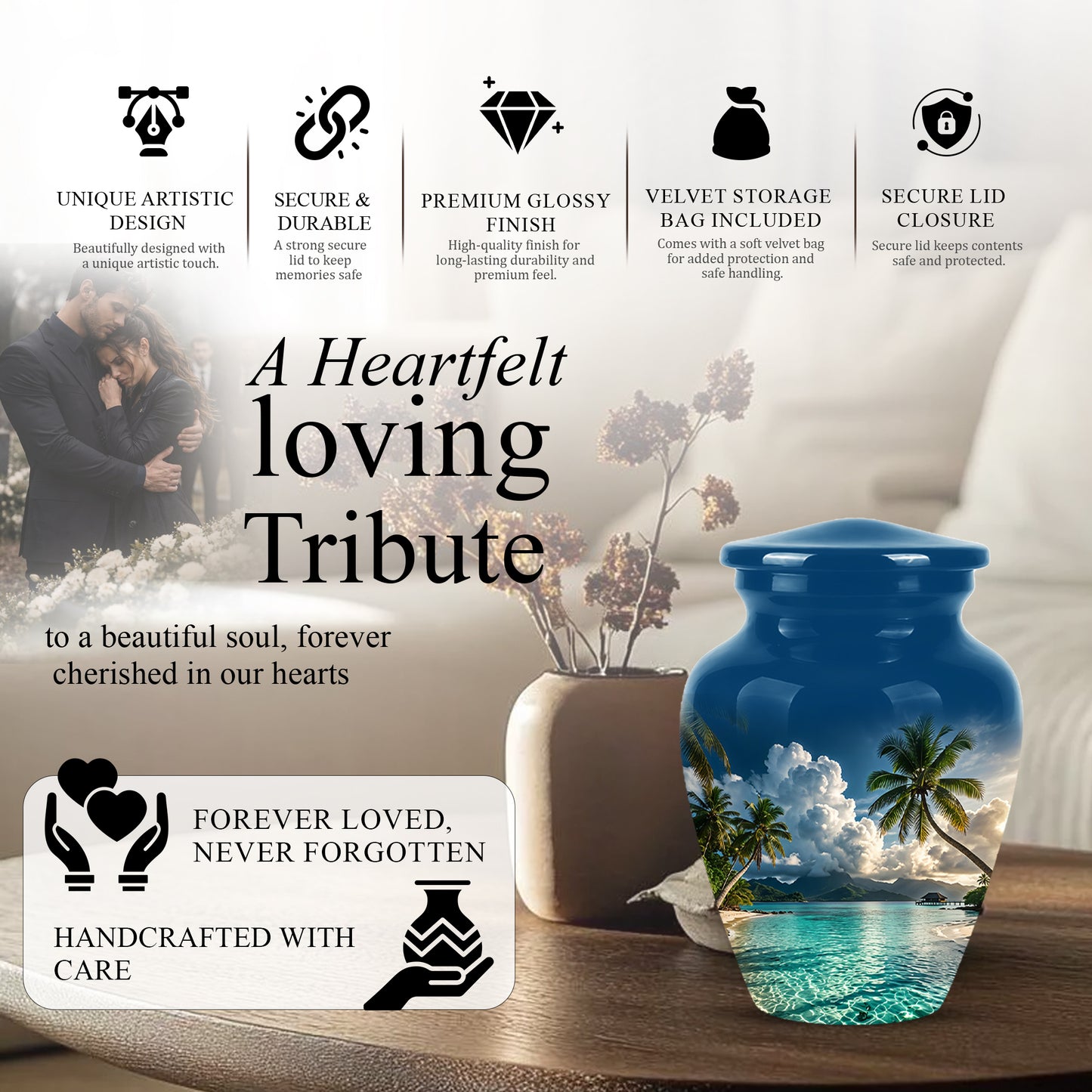 Tropical Beach Cremation Urn - Custom Memorial Urns For Women Ashes